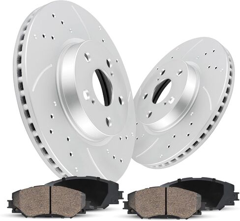 Front Brake Kit, Drilled Slotted Rotors Kit Compatible with 2005-2023 Toyota Tacoma(Note: 6 Lug Wheels, Not for 5 Lugs), 2003-2009 Toyota 4Runner|Anti-Rust Geomet Coated|318.8mm(12.6in) in Saudi Arabia