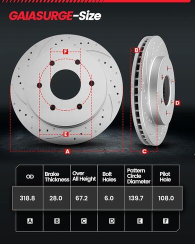 Front Brake Kit, Drilled Slotted Rotors Kit Compatible with 2005-2023 Toyota Tacoma(Note: 6 Lug Wheels, Not for 5 Lugs), 2003-2009 Toyota 4Runner|Anti-Rust Geomet Coated|318.8mm(12.6in) in Saudi Arabia