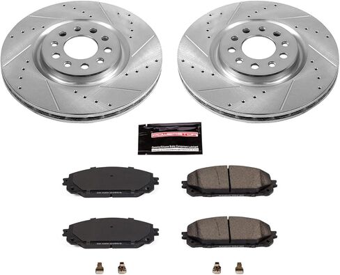 PowerStop Front Brake Kit For Jeep Cherokee 2016-23 - Drilled and Slotted Disc Rotors with Ceramic Brake Pads Replacement, K7414 in Saudi Arabia