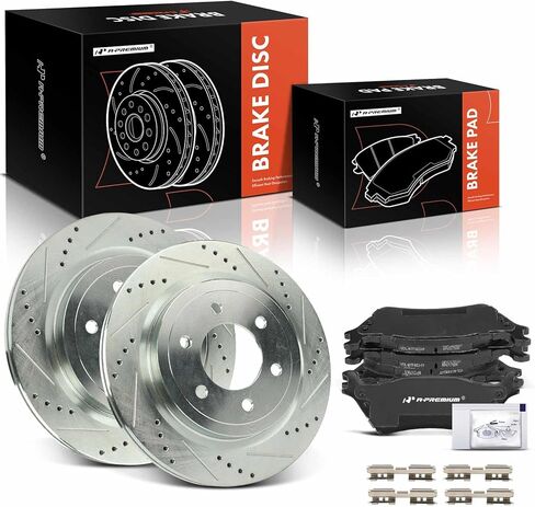 A-Premium 13.23 inch (336mm) Rear Drilled and Slotted Disc Brake Rotors + Ceramic Pads Kit Compatible with Select Ford and Lincoln Models - F-150 2018-2019, Expedition 2018-2021, Navigator, 6-PC Set in Saudi Arabia