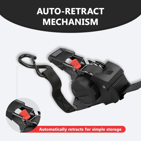Retractable Ratchet Straps (4 Pack) - 1" x 10 ft Heavy Duty Tie Downs with Auto Retract and 1650 lb Break Strength for Cargo Trailer, Motorcycle, ATV - Includes Soft Loops and Bungee Cords in Saudi Arabia