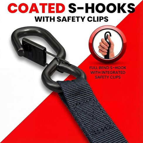 Retractable Ratchet Straps (4 Pack) - 1" x 10 ft Heavy Duty Tie Downs with Auto Retract and 1650 lb Break Strength for Cargo Trailer, Motorcycle, ATV - Includes Soft Loops and Bungee Cords in Saudi Arabia