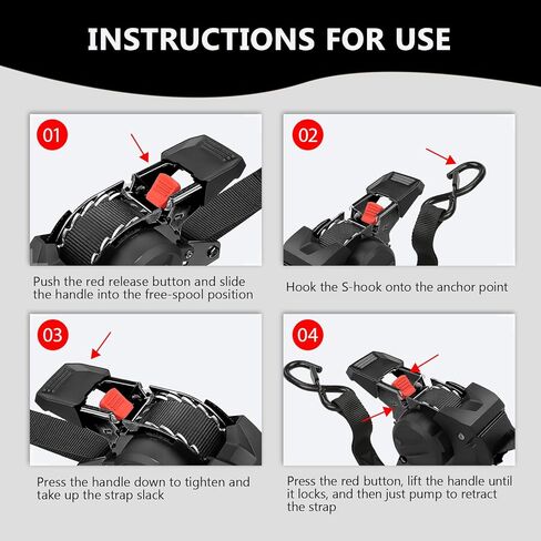 Retractable Ratchet Straps (4 Pack) - 1" x 10 ft Heavy Duty Tie Downs with Auto Retract and 1650 lb Break Strength for Cargo Trailer, Motorcycle, ATV - Includes Soft Loops and Bungee Cords in Saudi Arabia