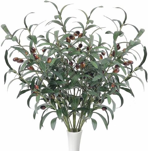 فروع زيتون صناعية من SzJias للمزهريات فرع زيتون صناعي، فروع زائفة، سيقان زيتون لفروع شجرة زيتون زائفة (5 فروع، 28.7 بوصة/لكل واحدة) in Kuwait