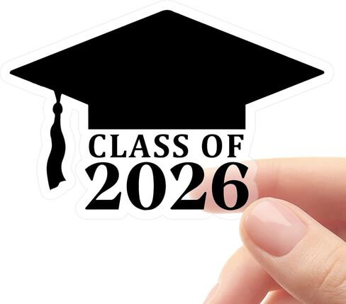 50 عبوة من ملصقات قبعة التخرج لعام 2026 - ملصقات قبعات من الفينيل الأسود للدعوات والأظرف والأكواب ومفضلات الحفلات - 2 × 1.26 بوصة فئة 2026 ملصقات in Kuwait