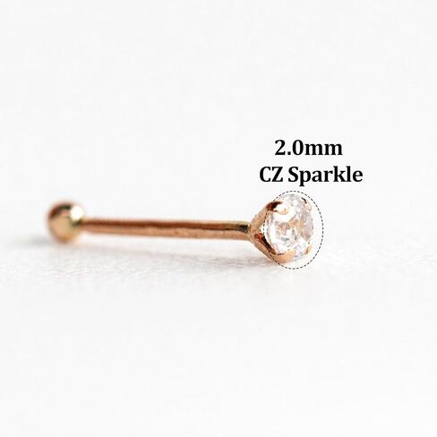 2mm Yellow Color CZ Stone Nose Bone Piercing Stud | Solid Gold 14k Micro Tiny Jewelry for Nostril and Cartilage in Kuwait