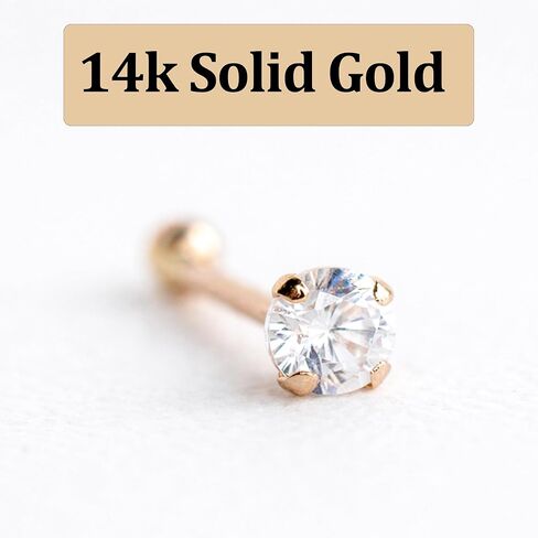 2mm Yellow Color CZ Stone Nose Bone Piercing Stud | Solid Gold 14k Micro Tiny Jewelry for Nostril and Cartilage in Kuwait
