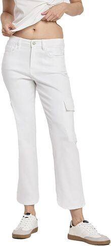 VERVET High Rise Crop Cargo Straight Jeans T6441WH in Kuwait