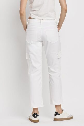 VERVET High Rise Crop Cargo Straight Jeans T6441WH in Kuwait