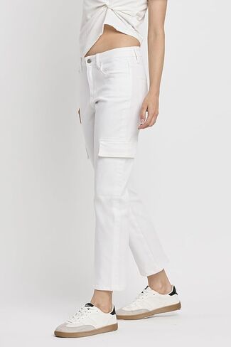 VERVET High Rise Crop Cargo Straight Jeans T6441WH in Kuwait