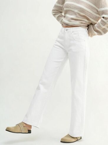 EMMIOL 047 Mid Rise Straight Leg Womens Baggy Jeans, Y2K Boyfriend Wide Leg Cute Trendy Loose Fit Denim Pants Stretch in Kuwait