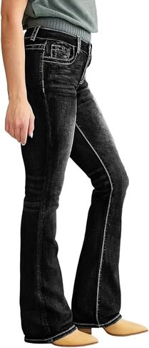 جينز Cuyulitcik للنساء مقاس كبير جينز قابل للتمدد مقاس كبير للنساء من Bootcut عالي الخصر متعرج in Kuwait