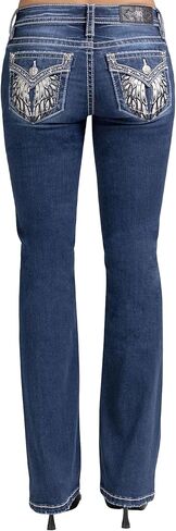 Miss Me Women's Downturned Wings Embellished Faux Flap Pockets Mid-Rise Bootcut Jeans in Saudi Arabia
