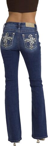 Miss Me Women's Palm Cross Embellished Pockets Mid-Rise Bootcut Jeans in Saudi Arabia
