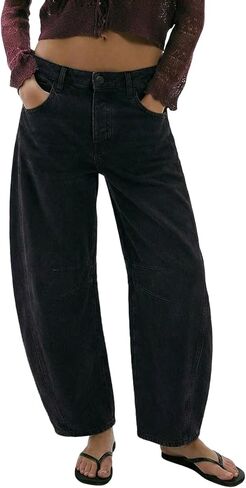 utcoco Women's Y2k Barrel Leg Jeans Boyfriend Mid Rise Wide Leg Cropeed Denim Pants in Saudi Arabia