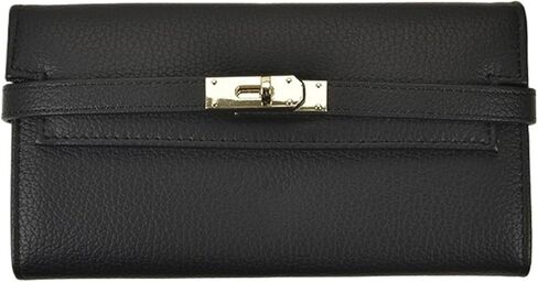 Women Multi Color Leather Turn Lock Leather Bifold Long Wallet Integrated Coin Compartment Clutch Bag(Black) in Saudi Arabia
