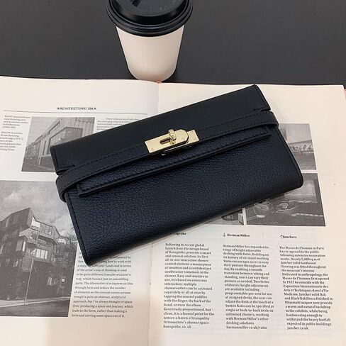 Women Multi Color Leather Turn Lock Leather Bifold Long Wallet Integrated Coin Compartment Clutch Bag(Black) in Saudi Arabia
