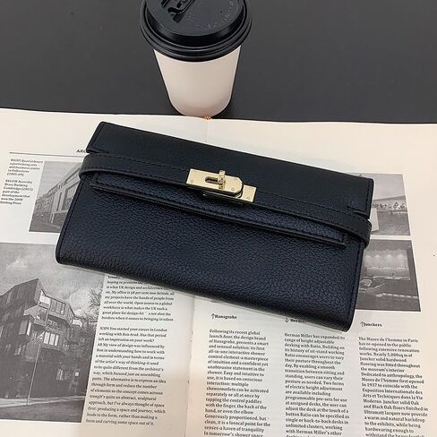 Women Multi Color Leather Turn Lock Leather Bifold Long Wallet Integrated Coin Compartment Clutch Bag(Black) in Saudi Arabia