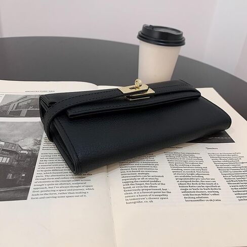 Women Multi Color Leather Turn Lock Leather Bifold Long Wallet Integrated Coin Compartment Clutch Bag(Black) in Saudi Arabia