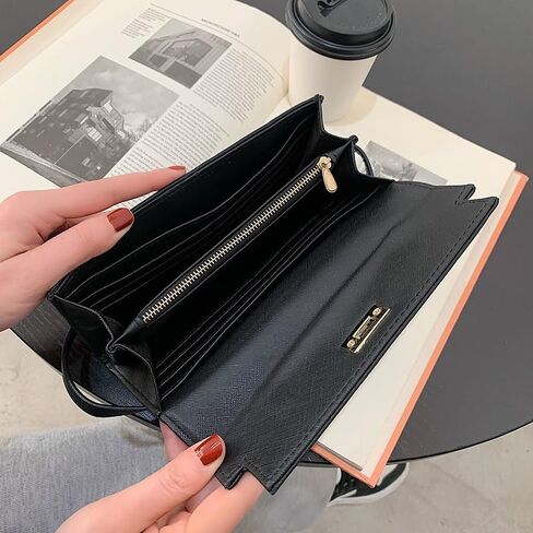 Women Multi Color Leather Turn Lock Leather Bifold Long Wallet Integrated Coin Compartment Clutch Bag(Black) in Saudi Arabia