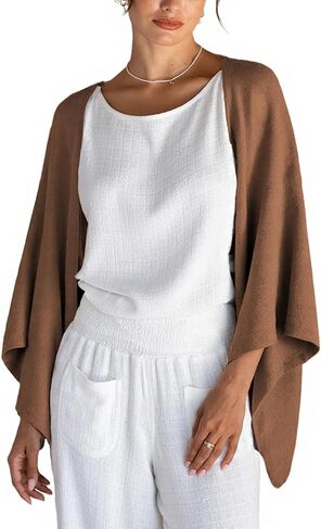 Linen Cardigan for Women 3/4 Sleeve Open Front Loose Shurgs Lightweight Cover Up Poncho Casual Going Out Shirt in Kuwait