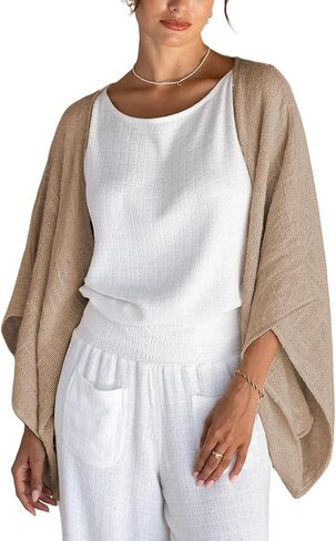 Linen Cardigan for Women 3/4 Sleeve Open Front Loose Shurgs Lightweight Cover Up Poncho Casual Going Out Shirt in Saudi Arabia