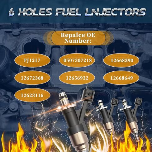 FJ1217 Fuel Injector Set of 8 - Compatible with 2014-2018 Chevy Silverado 1500/2500 5.3L V8 & 4.3L V6, GMC Sierra 1500 5.3L V8 & 4.3L V6 - Replaces 12668390 12672368 0507307218 in Kuwait