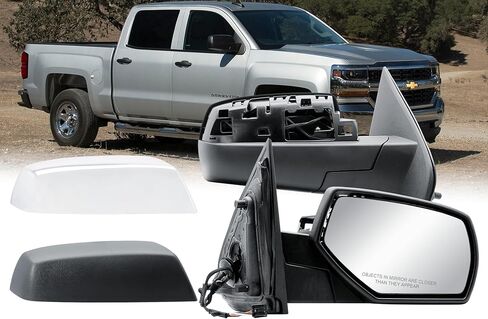 Driver Left Side Door Mirror Power and Heated with Textured Primer and Chrome Back Manual Folding for 2014-2019 Chevrolet Silverado GMC Sierra 1500 2500 3500 in Saudi Arabia
