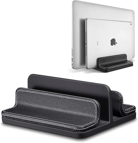 Leather Vertical Laptop Stand,Dual Laptop Holder Stand,Laptop Organizer with Adjustable Dock (18-26mm/0.7-1 in) for All MacBook/Tablet/Surface/Dell/iPad (Black) in Kuwait