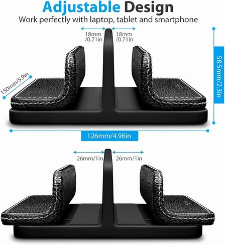 Leather Vertical Laptop Stand,Dual Laptop Holder Stand,Laptop Organizer with Adjustable Dock (18-26mm/0.7-1 in) for All MacBook/Tablet/Surface/Dell/iPad (Black) in Kuwait