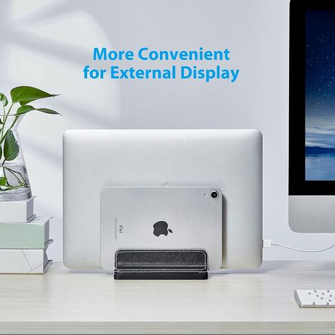 Leather Vertical Laptop Stand,Dual Laptop Holder Stand,Laptop Organizer with Adjustable Dock (18-26mm/0.7-1 in) for All MacBook/Tablet/Surface/Dell/iPad (Black) in Kuwait