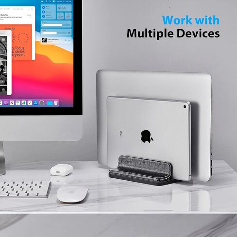 Leather Vertical Laptop Stand,Dual Laptop Holder Stand,Laptop Organizer with Adjustable Dock (18-26mm/0.7-1 in) for All MacBook/Tablet/Surface/Dell/iPad (Black) in Kuwait