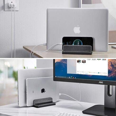 Leather Vertical Laptop Stand,Dual Laptop Holder Stand,Laptop Organizer with Adjustable Dock (18-26mm/0.7-1 in) for All MacBook/Tablet/Surface/Dell/iPad (Black) in Kuwait