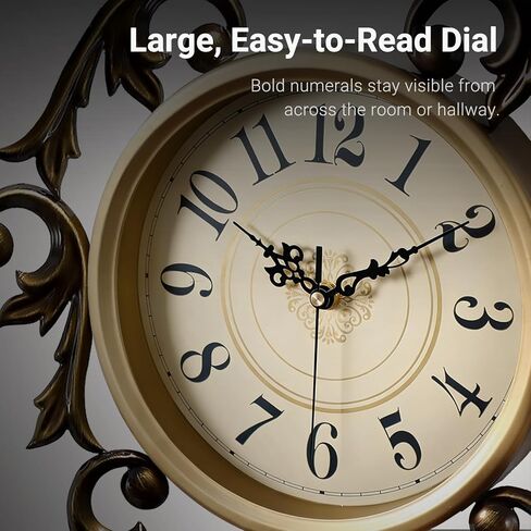 ساعة حائط حديدية عتيقة لغرفة المعيشة، تصميم عتيق مزخرف بحركة كوارتز صامتة، ساعة حائط كلاسيكية فاخرة كبيرة، تعمل بالبطارية، إطار معدني، 21 بوصة ارتفاع × 15 بوصة عرض in Kuwait