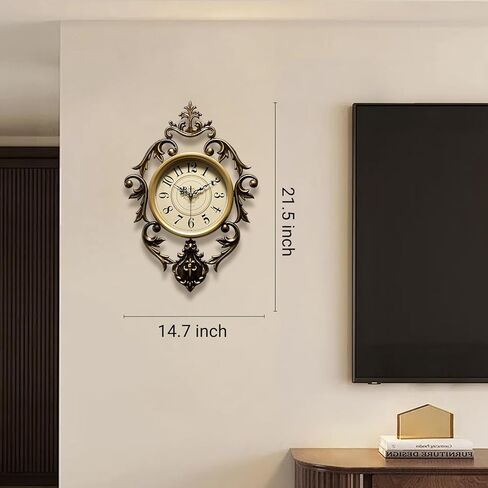 ساعة حائط حديدية عتيقة لغرفة المعيشة، تصميم عتيق مزخرف بحركة كوارتز صامتة، ساعة حائط كلاسيكية فاخرة كبيرة، تعمل بالبطارية، إطار معدني، 21 بوصة ارتفاع × 15 بوصة عرض in Kuwait