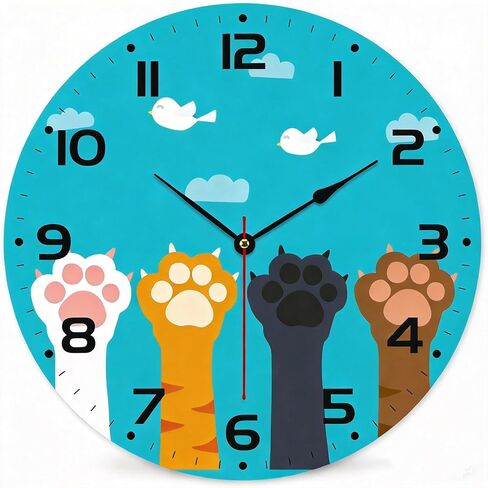 Cute Cat Paw Wall Clock - Vintage Wooden, Silent Non-Ticking, Battery Operated, Arabic Numerals - Decorative for Kitchen, Office, Classroom (Inches, 12) in Saudi Arabia