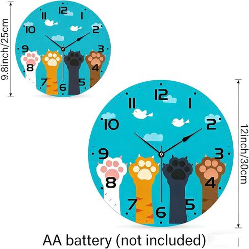 Cute Cat Paw Wall Clock - Vintage Wooden, Silent Non-Ticking, Battery Operated, Arabic Numerals - Decorative for Kitchen, Office, Classroom (Inches, 12) in Saudi Arabia