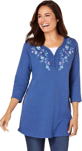 Woman Within Plus Size 7-Day Layered-Look Embroidered Henley Tunic in Saudi Arabia