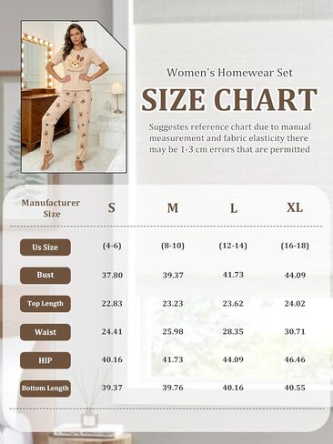 Womens Pajama Set, 2 Piece Bear Sleepwear Soft Short Sleeve Crew Neck Top and Long Pants Matching Pajamas Graphic Lounge Set in Saudi Arabia