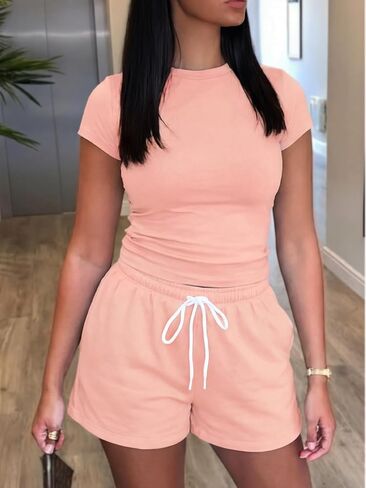 Women's Pajama Set Short Sleeve Sleepwear Two-Piece Soft Lightweight Lounge Set for Home Summer Relaxation Time in Saudi Arabia