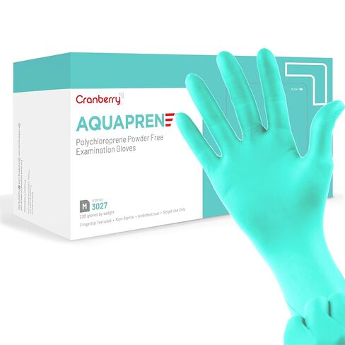 Cranberry USA CR3026case Aquaprene Chloroprene Powder Free Exam Gloves, 3.2 mil, Aqua, Small (Pack of 2000) in Kuwait