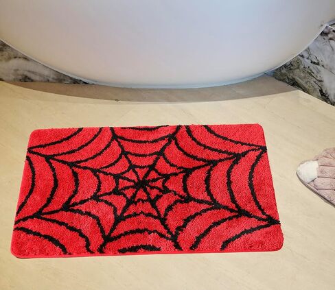 سجادة حمام على شكل شبكة عنكبوت حمراء لطيفة، سجاد حمام أحمر، ملحقات الحمام، سجادة حمام أرضية مضحكة غير قابلة للانزلاق، سجادة حمام قابلة للغسل في الغسالة، سجادة ناعمة من الألياف الدقيقة لحوض الاستحمام والدش (23.6 * 15.7 بوصة) in Kuwait