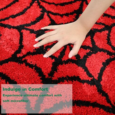 سجادة حمام على شكل شبكة عنكبوت حمراء لطيفة، سجاد حمام أحمر، ملحقات الحمام، سجادة حمام أرضية مضحكة غير قابلة للانزلاق، سجادة حمام قابلة للغسل في الغسالة، سجادة ناعمة من الألياف الدقيقة لحوض الاستحمام والدش (23.6 * 15.7 بوصة) in Kuwait