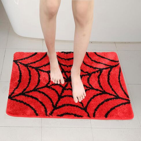 سجادة حمام على شكل شبكة عنكبوت حمراء لطيفة، سجاد حمام أحمر، ملحقات الحمام، سجادة حمام أرضية مضحكة غير قابلة للانزلاق، سجادة حمام قابلة للغسل في الغسالة، سجادة ناعمة من الألياف الدقيقة لحوض الاستحمام والدش (23.6 * 15.7 بوصة) in Kuwait
