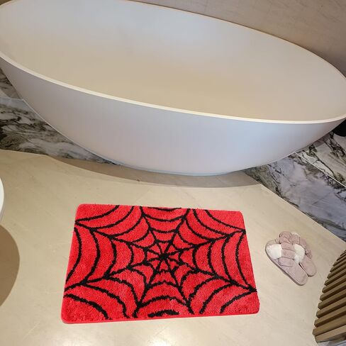 سجادة حمام على شكل شبكة عنكبوت حمراء لطيفة، سجاد حمام أحمر، ملحقات الحمام، سجادة حمام أرضية مضحكة غير قابلة للانزلاق، سجادة حمام قابلة للغسل في الغسالة، سجادة ناعمة من الألياف الدقيقة لحوض الاستحمام والدش (23.6 * 15.7 بوصة) in Kuwait