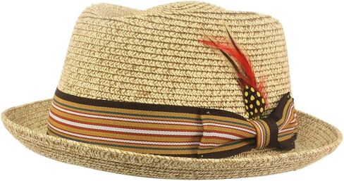 قبعة صيفية للرجال من Porkpie Gambler Derby Fedora مصنوعة من الريش مقاس L/XL 58 سم in Kuwait