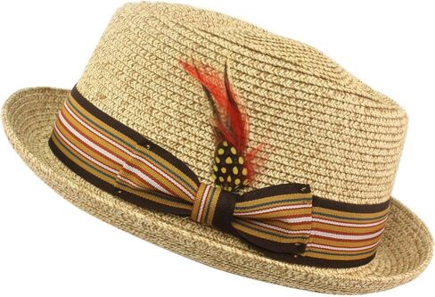 قبعة صيفية للرجال من Porkpie Gambler Derby Fedora مصنوعة من الريش مقاس L/XL 58 سم in Kuwait