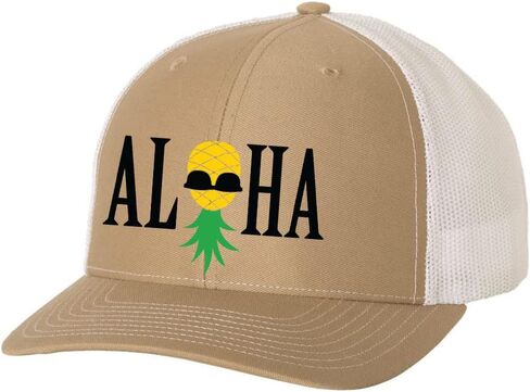 Men's Aloha Upside Down Pineapple Hawaii Embroidered Mesh Back Trucker Hat Baseball Cap in Saudi Arabia