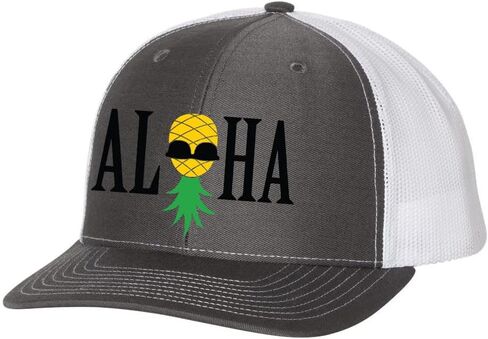 Men's Aloha Upside Down Pineapple Hawaii Embroidered Mesh Back Trucker Hat Baseball Cap in Saudi Arabia