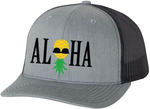 Men's Aloha Upside Down Pineapple Hawaii Embroidered Mesh Back Trucker Hat Baseball Cap in Saudi Arabia